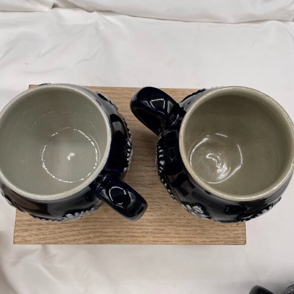 Set of 4 Wick-Werke Germany Cobalt Blue Mugs Cups Floral Leaves Pineapples - Picture 3 of 15